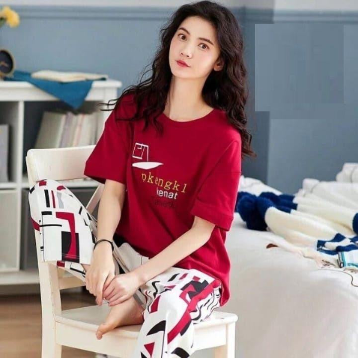 Woman Cotton printedNight suit Red Black Medium to XL